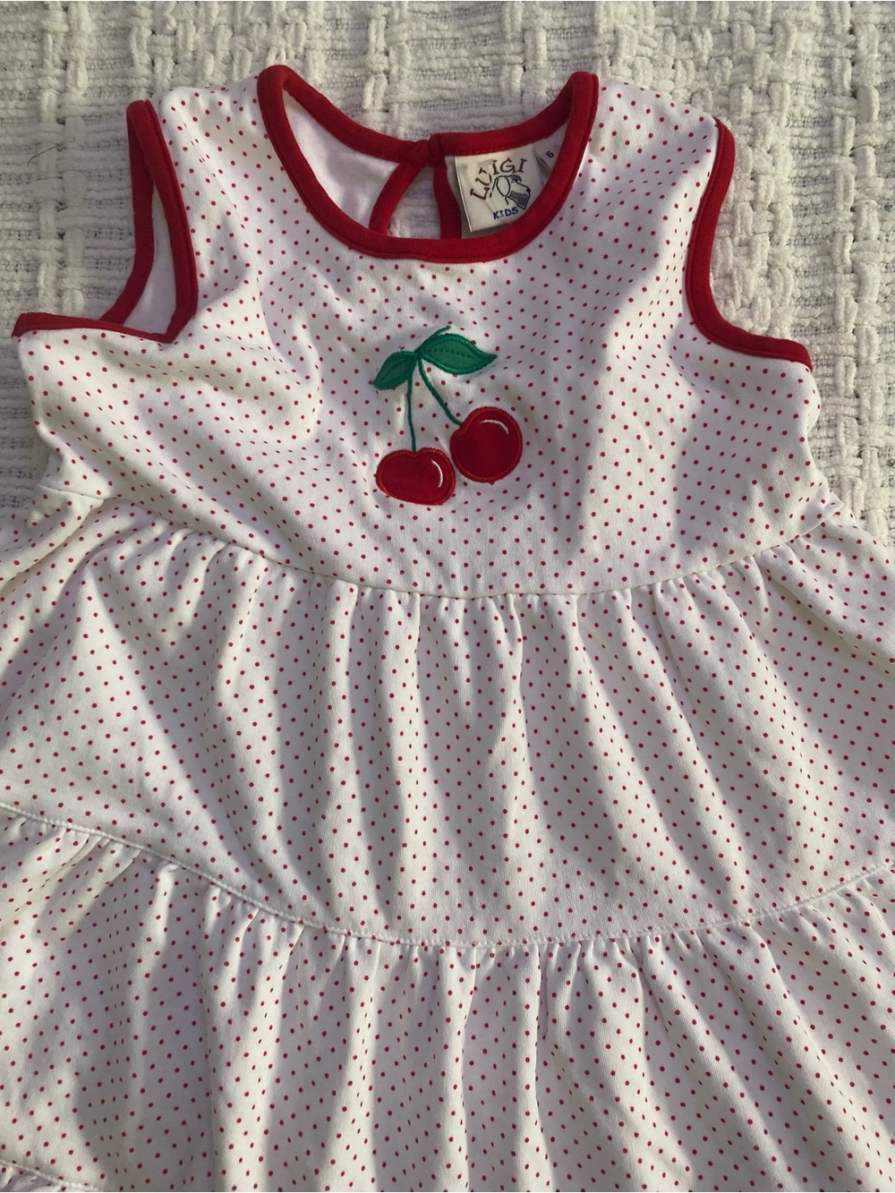 Luigi Kids White & Red Cherry Polka Dot Sleeveless Dress